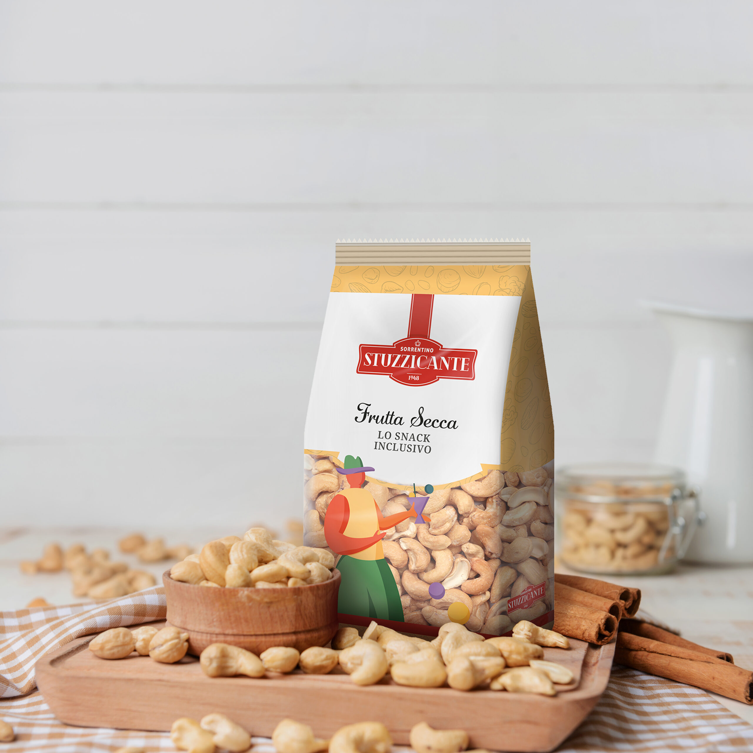 Jar of cashew milk with nuts on wooden table